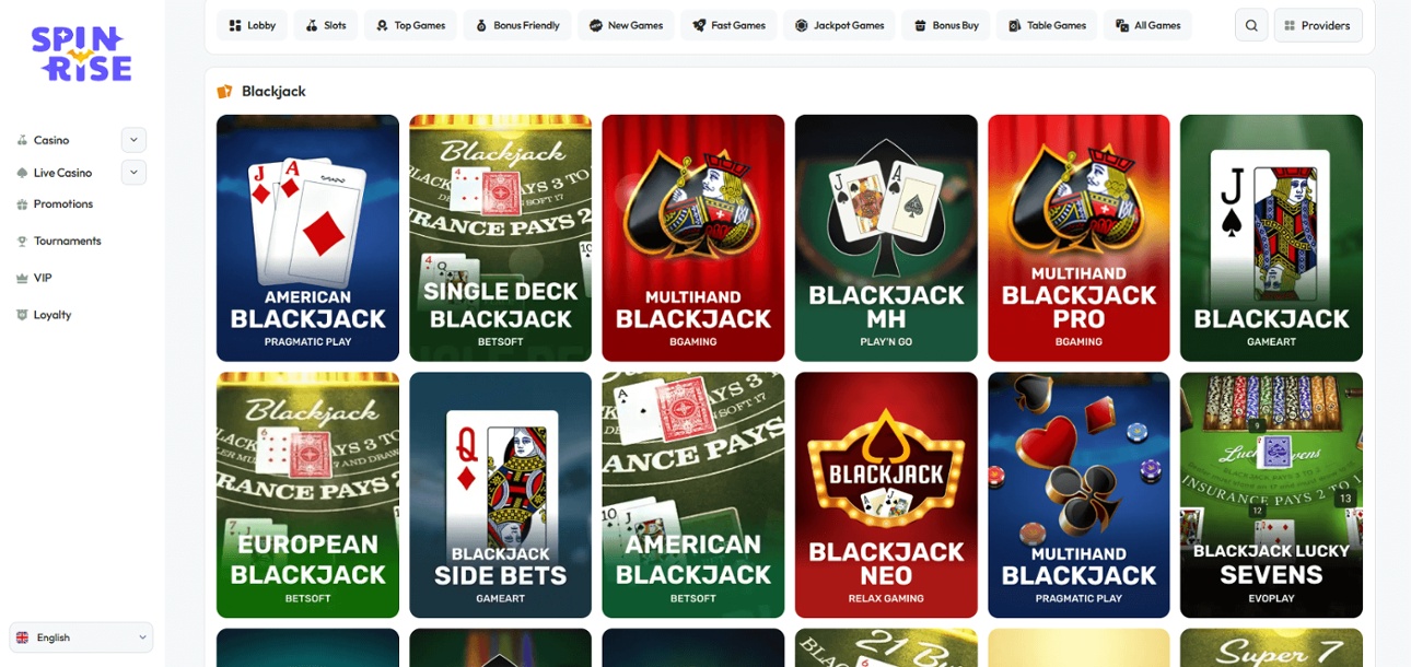 Play blackjack online at Spinrise casino in Canada